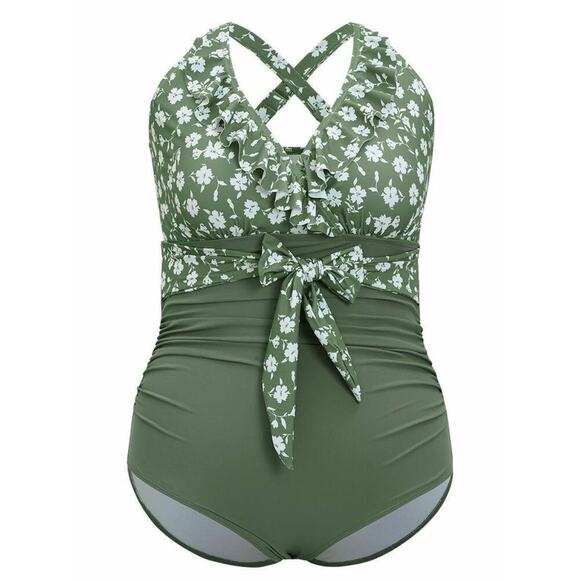 2/$25 Size 28 • 5x • BloomChic Floral Ruffle Trim Knotted One Piece Swimsuit - Picture 6 of 9